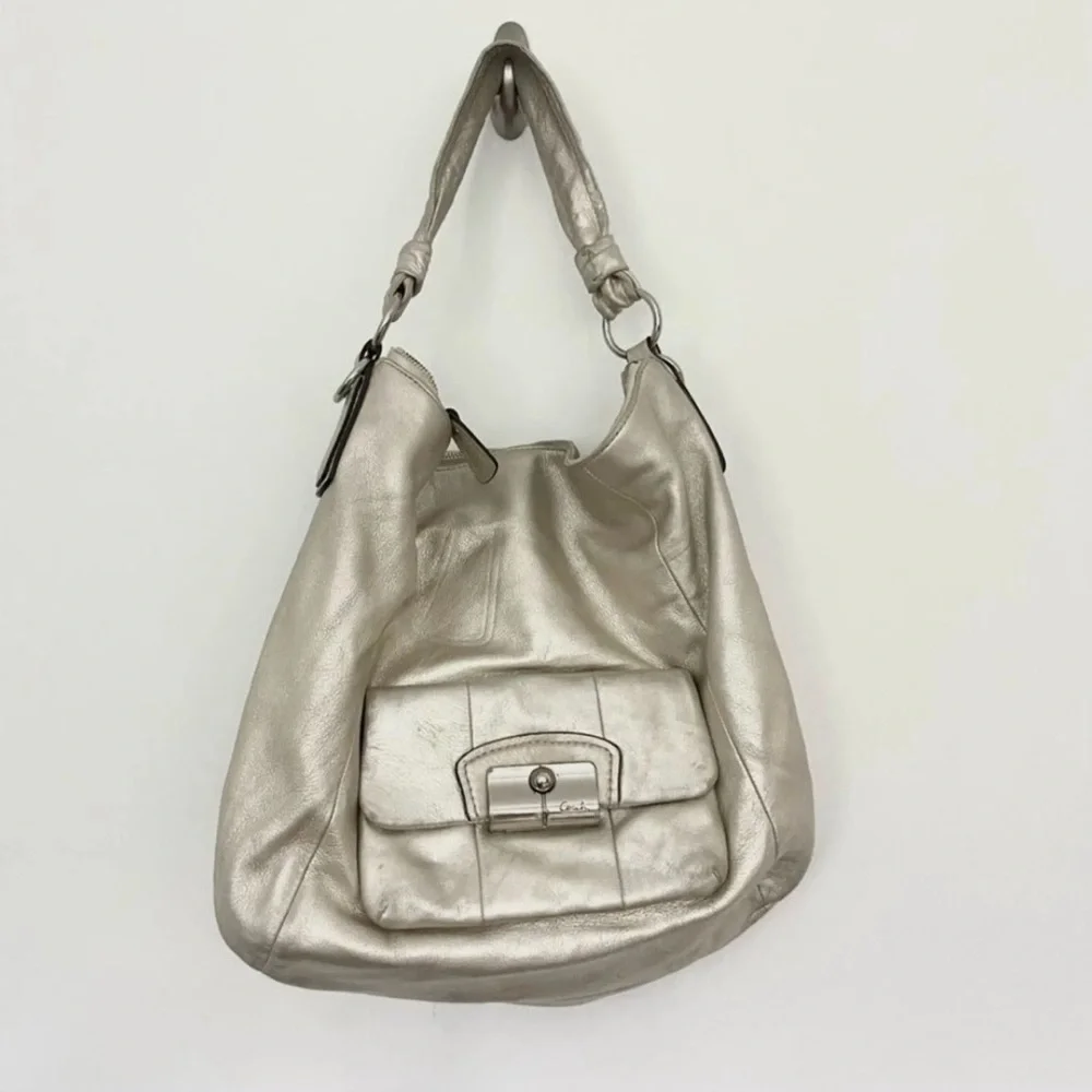 Coach Metallic Silver Leather Clutch - Picture 5 of 11